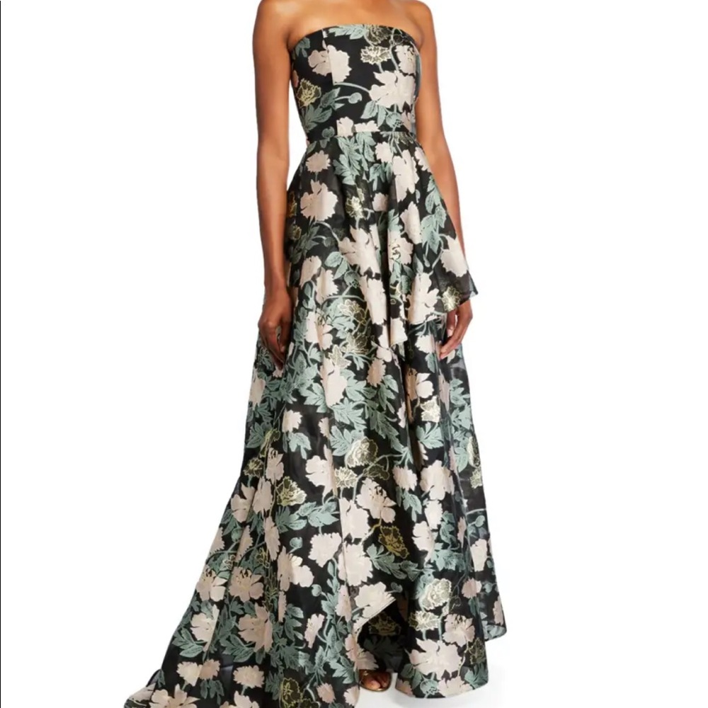 Mestiza Emery Black Jacquard Strapless A-Line Gown, Size 6